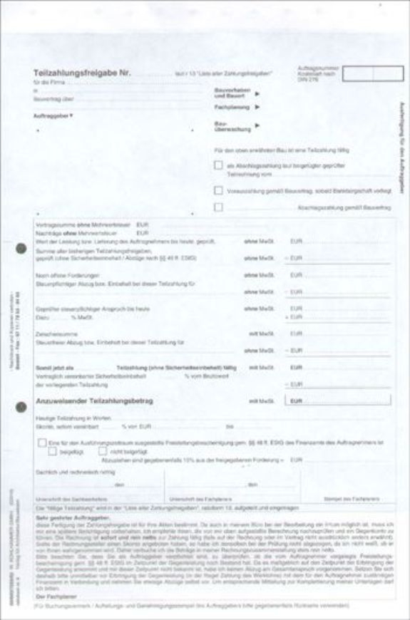 Ratioform Nr. 9: Teilzahlungsfreigabe, 1 Satz zu 10 Stück